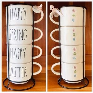 Rae Dunn Stackable 5 PC Easter Eggs Double Sided Spring Mug Set